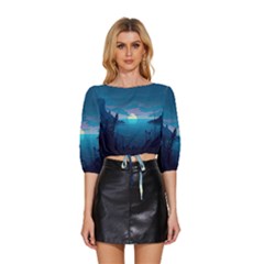 Ai Generated Ocean Sea Water Anime Nautical Mid Sleeve Drawstring Hem Top by Ravend