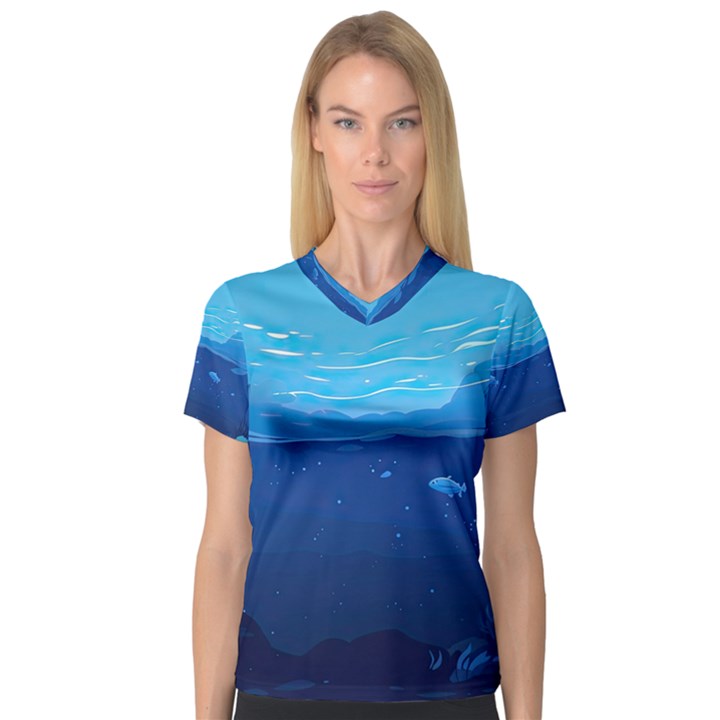 Ai Generated Ocean Sea Fish Underwater Water V-Neck Sport Mesh Tee