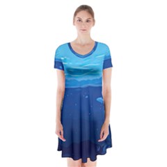 Ai Generated Ocean Sea Fish Underwater Water Short Sleeve V-neck Flare Dress by Ravend