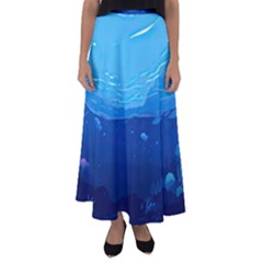 Ai Generated Ocean Sea Fish Underwater Water Flared Maxi Skirt by Ravend