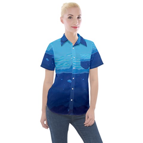 Ai Generated Ocean Sea Fish Underwater Water Women s Short Sleeve Pocket Shirt by Ravend