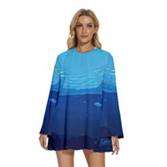 Ai Generated Ocean Sea Fish Underwater Water Round Neck Long Sleeve Bohemian Style Chiffon Mini Dress by Ravend