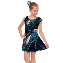 Glass Slipper Blues Fairytale Kids  Cap Sleeve Dress by Ravend