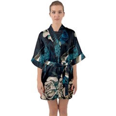 Glass Slipper Blues Fairytale Half Sleeve Satin Kimono  by Ravend