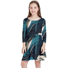 Glass Slipper Blues Fairytale Kids  Quarter Sleeve Skater Dress by Ravend