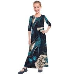 Glass Slipper Blues Fairytale Kids  Quarter Sleeve Maxi Dress by Ravend