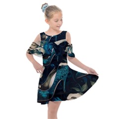 Glass Slipper Blues Fairytale Kids  Shoulder Cutout Chiffon Dress by Ravend