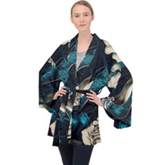 Glass Slipper Blues Fairytale Long Sleeve Velvet Kimono  by Ravend