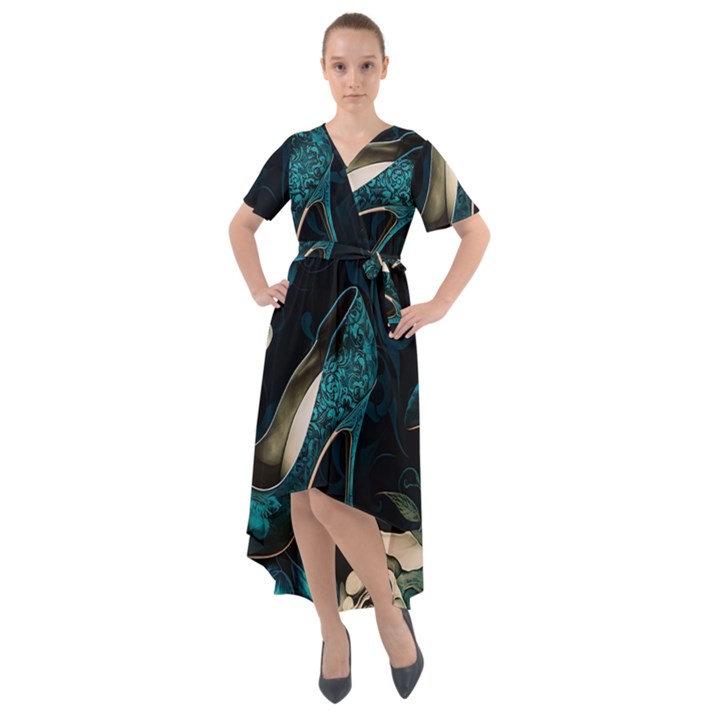 Glass Slipper Blues Fairytale Front Wrap High Low Dress