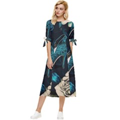 Glass Slipper Blues Fairytale Bow Sleeve Chiffon Midi Dress by Ravend