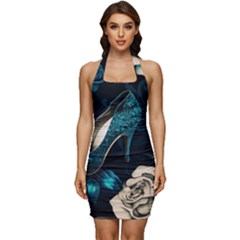 Glass Slipper Blues Fairytale Sleeveless Wide Square Neckline Ruched Bodycon Dress by Ravend