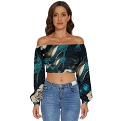 Glass Slipper Blues Fairytale Long Sleeve Crinkled Weave Crop Top by Ravend