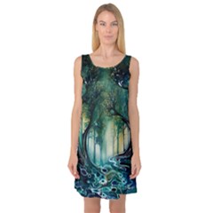 Trees Forest Mystical Forest Nature Sleeveless Satin Nightdress by Ravend