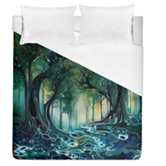 Trees Forest Mystical Forest Nature Duvet Cover (queen Size) by Ravend