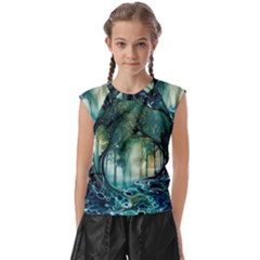 Trees Forest Mystical Forest Nature Kids  Raglan Cap Sleeve Tee by Ravend