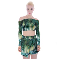 Trees Forest Mystical Forest Nature Off Shoulder Top With Mini Skirt Set by Ravend