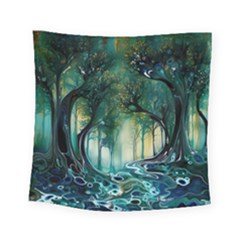 Trees Forest Mystical Forest Nature Square Tapestry (small) by Ravend