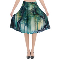 Trees Forest Mystical Forest Nature Flared Midi Skirt by Ravend