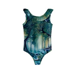 Trees Forest Mystical Forest Nature Kids  Frill Swimsuit by Ravend