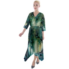 Trees Forest Mystical Forest Nature Quarter Sleeve Wrap Front Maxi Dress by Ravend