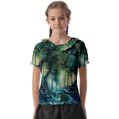 Trees Forest Mystical Forest Nature Kids  Frill Chiffon Blouse by Ravend