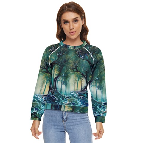 Trees Forest Mystical Forest Nature Women s Long Sleeve Raglan Tee by Ravend