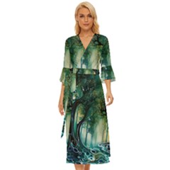 Trees Forest Mystical Forest Nature Midsummer Wrap Dress by Ravend