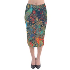 Ai Generated Flowers Trees Forest Mystical Forest Velvet Midi Pencil Skirt by Ravend