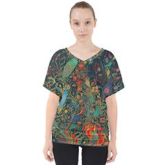 Ai Generated Flowers Trees Forest Mystical Forest V-neck Dolman Drape Top by Ravend