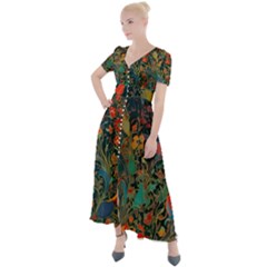 Ai Generated Flowers Trees Forest Mystical Forest Button Up Short Sleeve Maxi Dress by Ravend