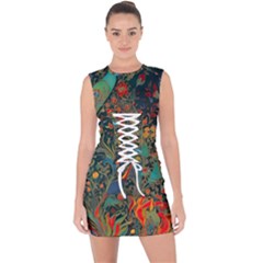 Ai Generated Flowers Trees Forest Mystical Forest Lace Up Front Bodycon Dress by Ravend