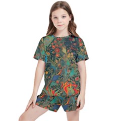 Ai Generated Flowers Trees Forest Mystical Forest Kids  Tee And Sports Shorts Set by Ravend