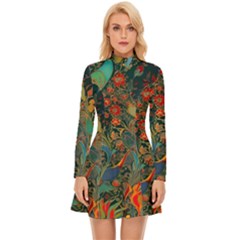 Ai Generated Flowers Trees Forest Mystical Forest Long Sleeve Velour Longline Dress by Ravend