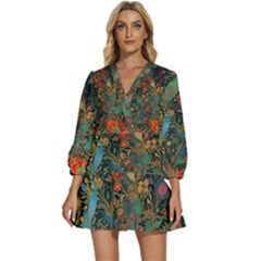 Ai Generated Flowers Trees Forest Mystical Forest V-neck Placket Mini Dress