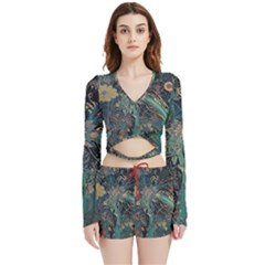 Ai Generated Flower Trees Forest Mystical Forest Velvet Wrap Crop Top And Shorts Set by Ravend