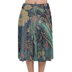 Ai Generated Flower Trees Forest Mystical Forest Velvet Flared Midi Skirt by Ravend