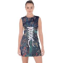 Ai Generated Flower Trees Forest Mystical Forest Lace Up Front Bodycon Dress by Ravend