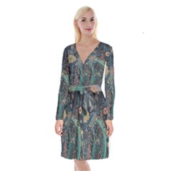 Ai Generated Flower Trees Forest Mystical Forest Long Sleeve Velvet Front Wrap Dress by Ravend