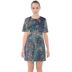 Ai Generated Flower Trees Forest Mystical Forest Sixties Short Sleeve Mini Dress by Ravend