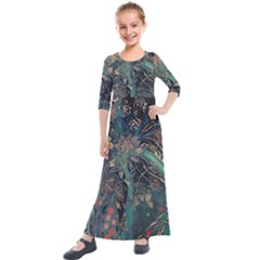 Ai Generated Flower Trees Forest Mystical Forest Kids  Quarter Sleeve Maxi Dress by Ravend