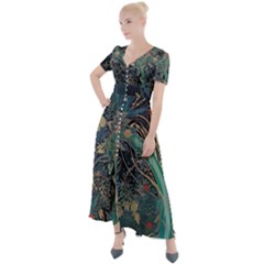 Ai Generated Flower Trees Forest Mystical Forest Button Up Short Sleeve Maxi Dress by Ravend