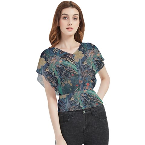 Ai Generated Flower Trees Forest Mystical Forest Butterfly Chiffon Blouse by Ravend