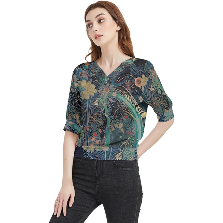 Ai Generated Flower Trees Forest Mystical Forest Quarter Sleeve Blouse