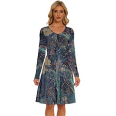 Ai Generated Flower Trees Forest Mystical Forest Long Sleeve Dress With Pocket by Ravend