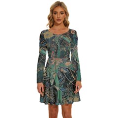 Ai Generated Flower Trees Forest Mystical Forest Long Sleeve Wide Neck Velvet Dress by Ravend