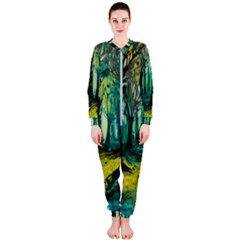 Ai Generated Trees Forest Mystical Forest Nature Art Onepiece Jumpsuit (ladies) by Ravend