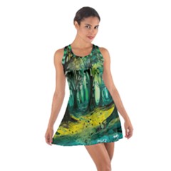 Ai Generated Trees Forest Mystical Forest Nature Art Cotton Racerback Dress by Ravend