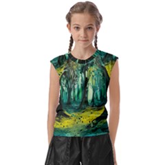 Ai Generated Trees Forest Mystical Forest Nature Art Kids  Raglan Cap Sleeve Tee by Ravend