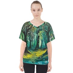 Ai Generated Trees Forest Mystical Forest Nature Art V-neck Dolman Drape Top by Ravend