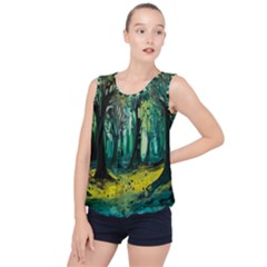 Ai Generated Trees Forest Mystical Forest Nature Art Bubble Hem Chiffon Tank Top by Ravend